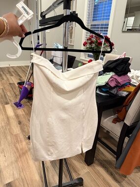 Classic Off-White Strapless Fold-Over Dress